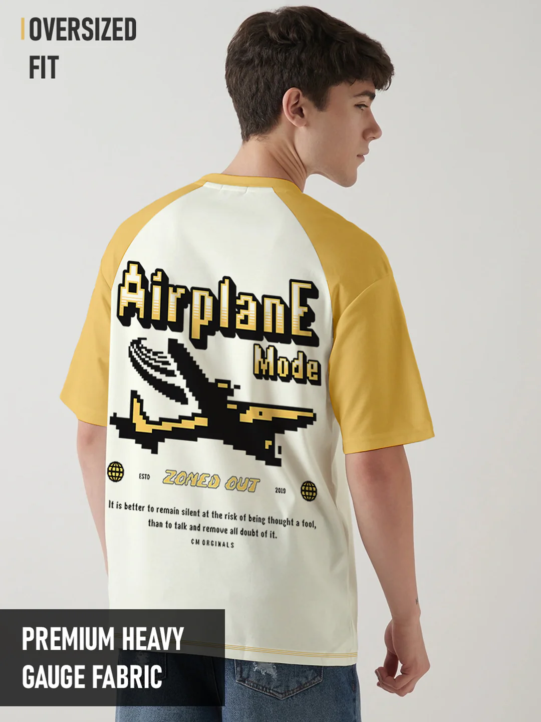 Air Plane Mode Oversized T-Shirt - Off white & Yellow