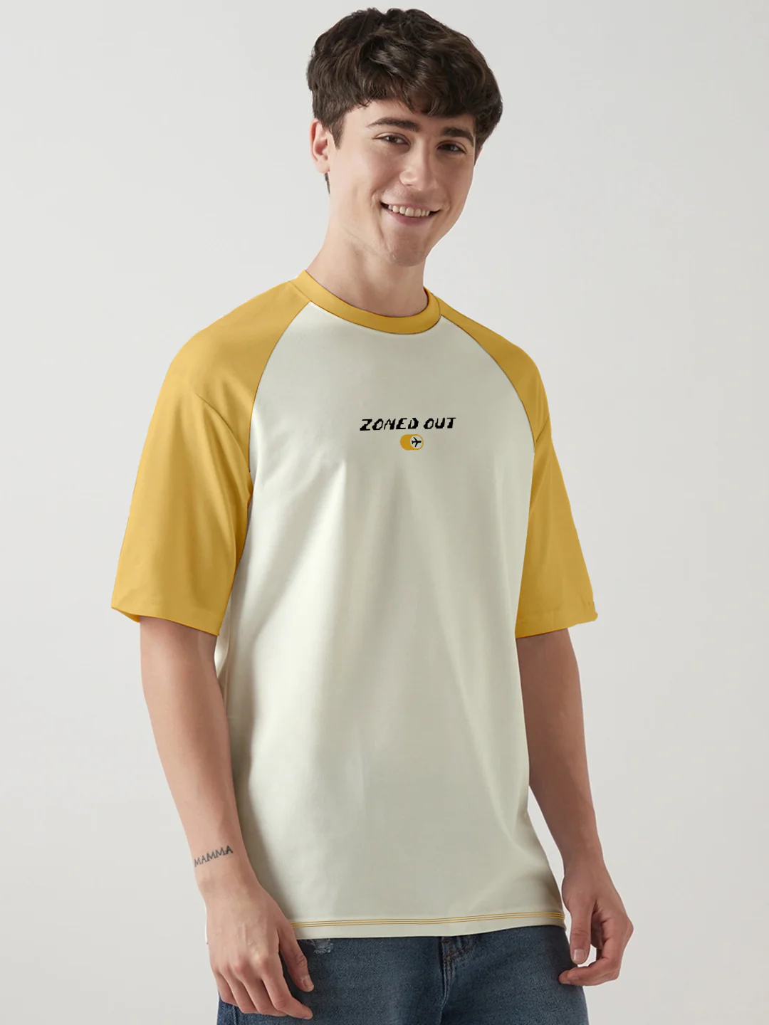 Air Plane Mode Oversized T-Shirt - Off white & Yellow - Image 4