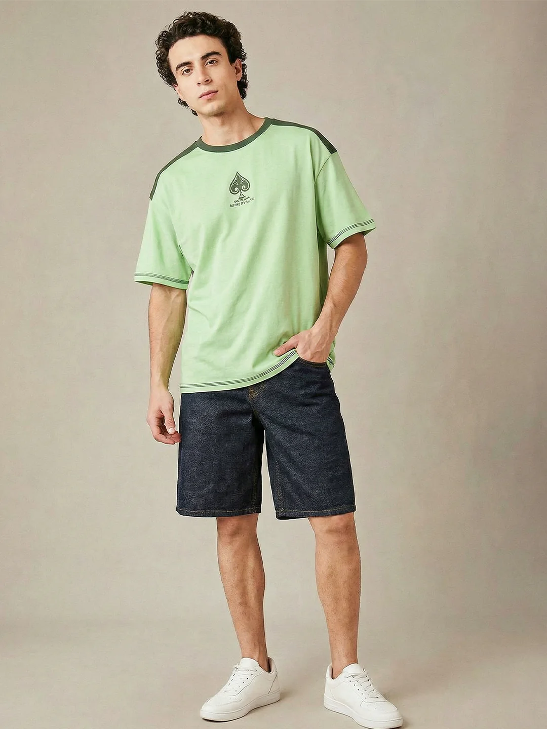 Ace it Up Oversized T-Shirt - Pista Green & Olive Green - Image 3