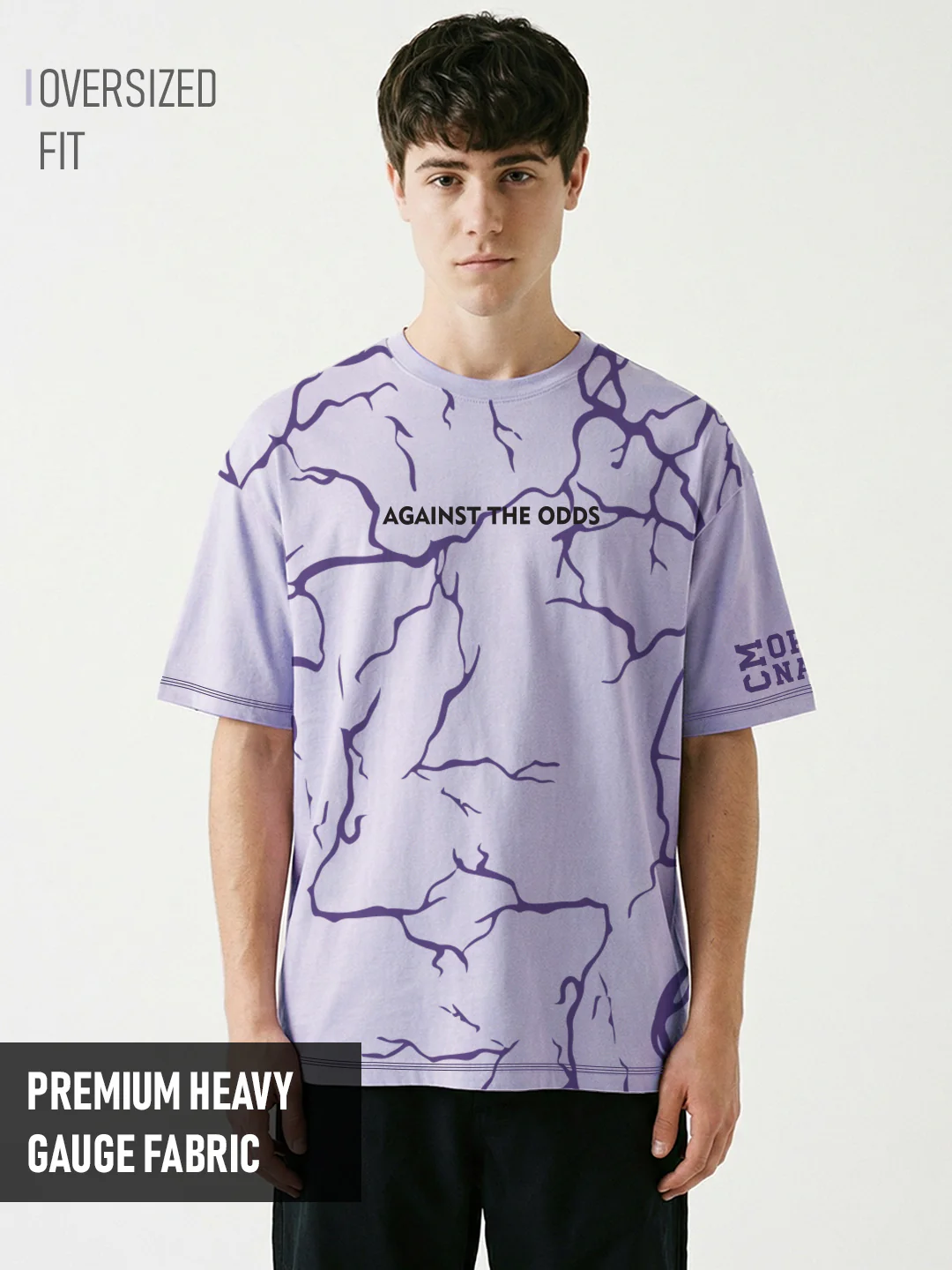 Against the Odds Graphic Printed Oversized T-Shirt - Lilac