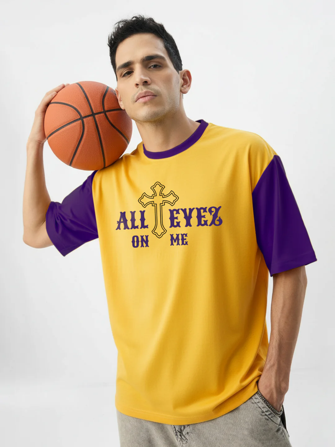 All Eyes on Me Oversized T-Shirt- Yellow & Purple - Image 5