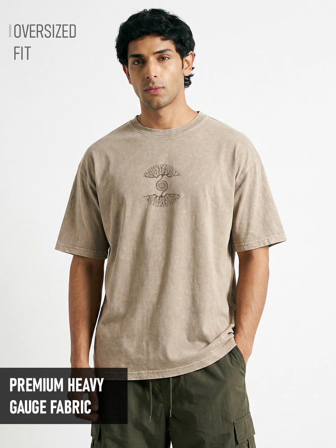 As Above So Below Acid Wash Graphic Printed Oversized T-Shirt - Quick Sand