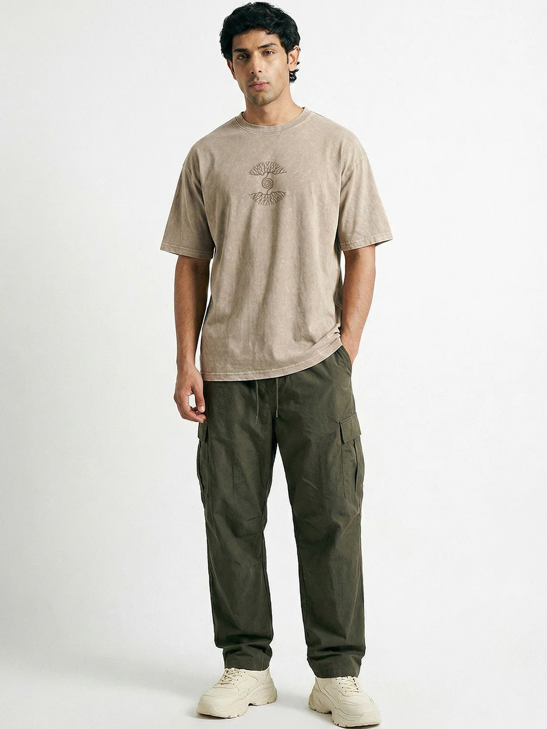 As Above So Below Acid Wash Graphic Printed Oversized T-Shirt - Quick Sand - Image 3