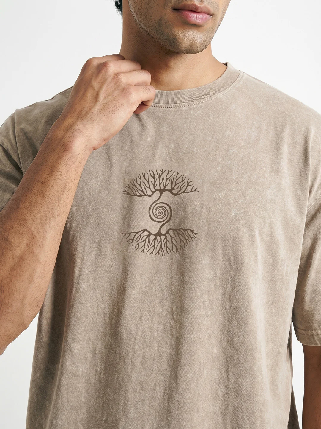 As Above So Below Acid Wash Graphic Printed Oversized T-Shirt - Quick Sand - Image 4