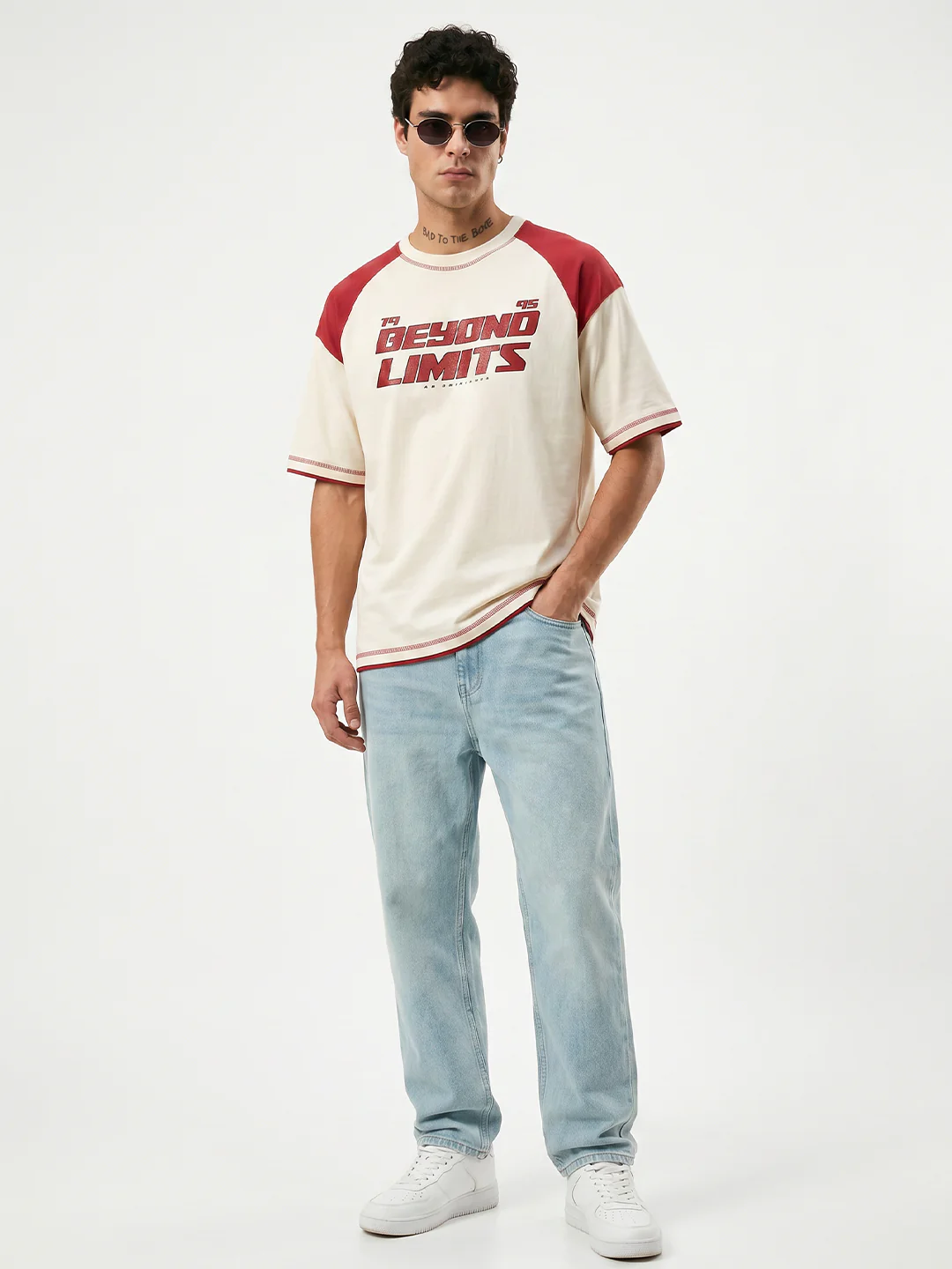 Beyond Limits Oversized T-Shirt - Off White & Red - Image 3