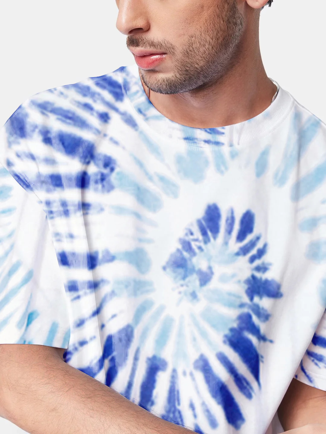 Plain Blue and Blue Spiral Oversized T-Shirt - Tiedye - Image 4
