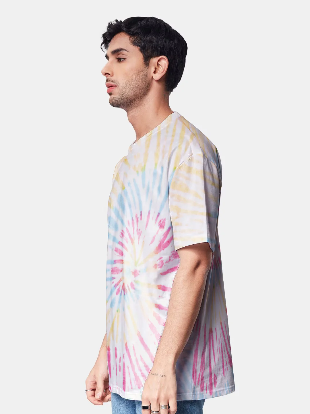 Plain Blue Pink Spiral Oversized T-Shirt - Tiedye - Image 3