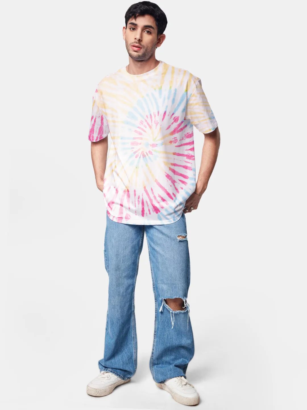 Plain Blue Pink Spiral Oversized T-Shirt - Tiedye - Image 5