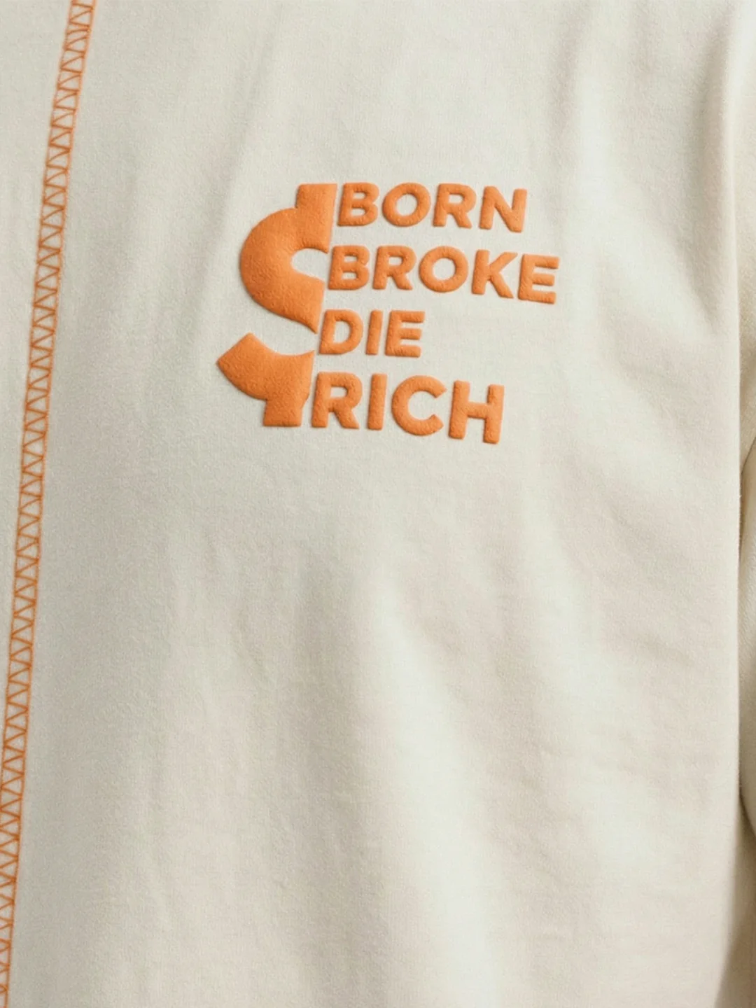 Born Broke Die Rich Oversized T-Shirt - Off White & Orange - Image 5