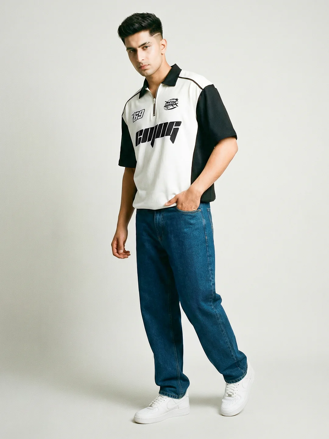 Polo - CM OG 69 Street Club Oversized Polo T-Shirt - White & Black - Image 3