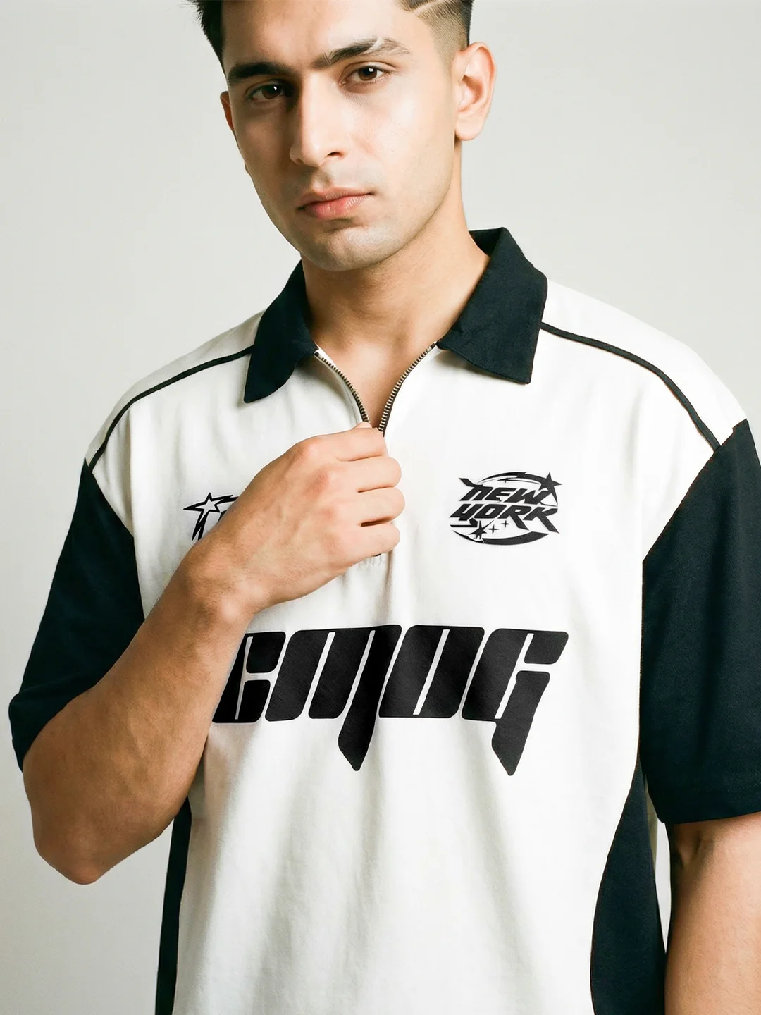 Polo - CM OG 69 Street Club Oversized Polo T-Shirt - White & Black - Image 4