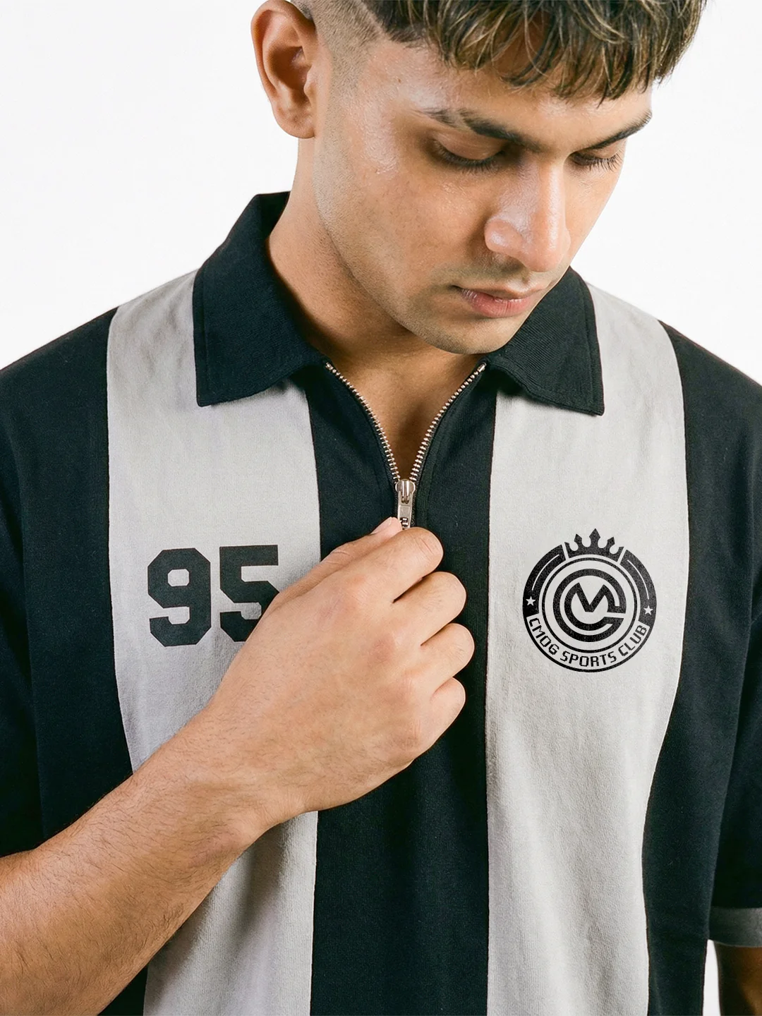 Polo - CM OG Sports Club Oversized Polo T-Shirt - Grey & Black - Image 4