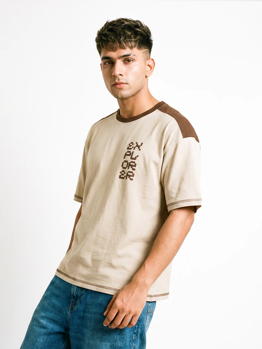 Cosmic Explorer Oversized T-Shirt - Beige & Brown - Image 3