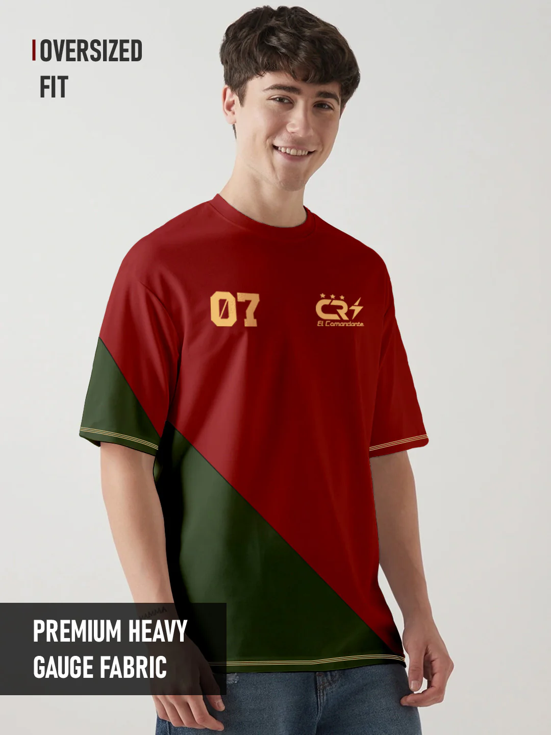CR7 Oversized T-Shirt - Red & Olive Green