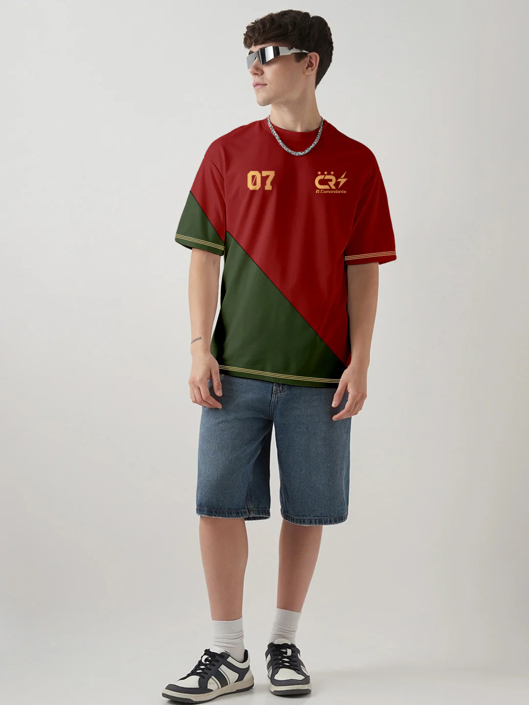 CR7 Oversized T-Shirt - Red & Olive Green - Image 3