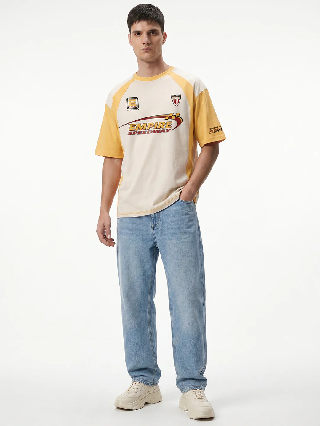 Empire Speed Way Oversized T-Shirt - Yellow & Off White - Image 3