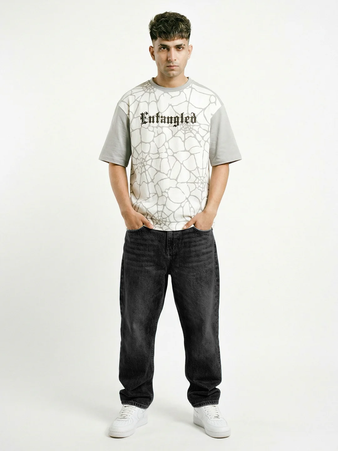 Entangled Oversized T-Shirt - White & Light Grey - Image 3