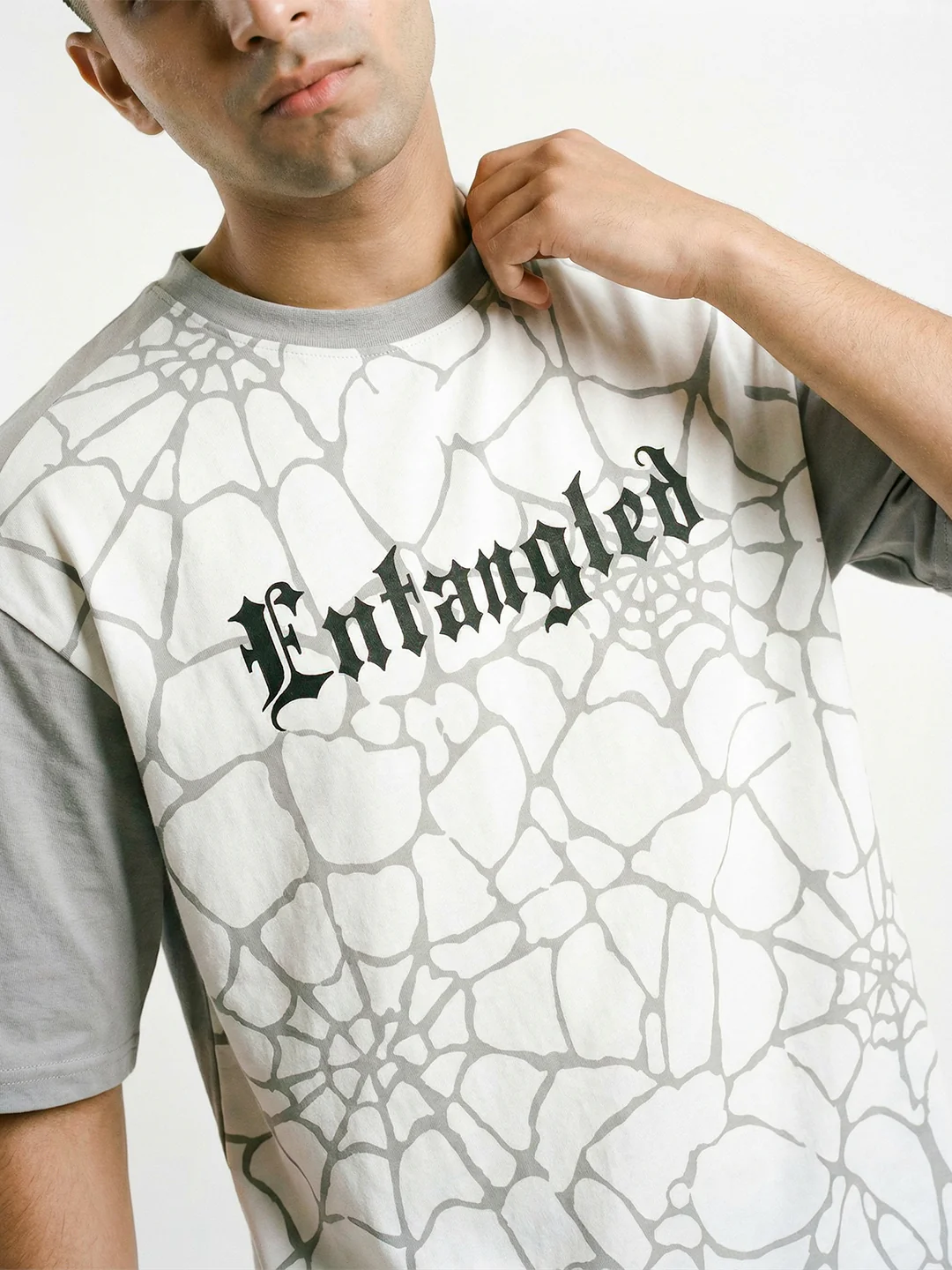 Entangled Oversized T-Shirt - White & Light Grey - Image 4