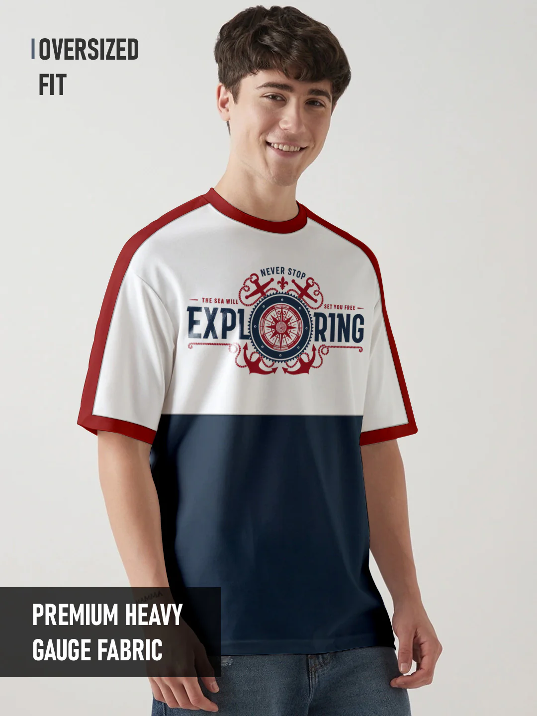 Exploring Soul Oversized T-Shirt - White, Navy & Red
