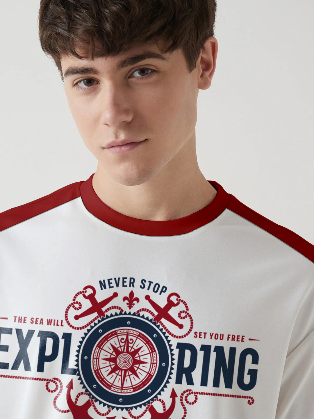 Exploring Soul Oversized T-Shirt - White, Navy & Red - Image 4