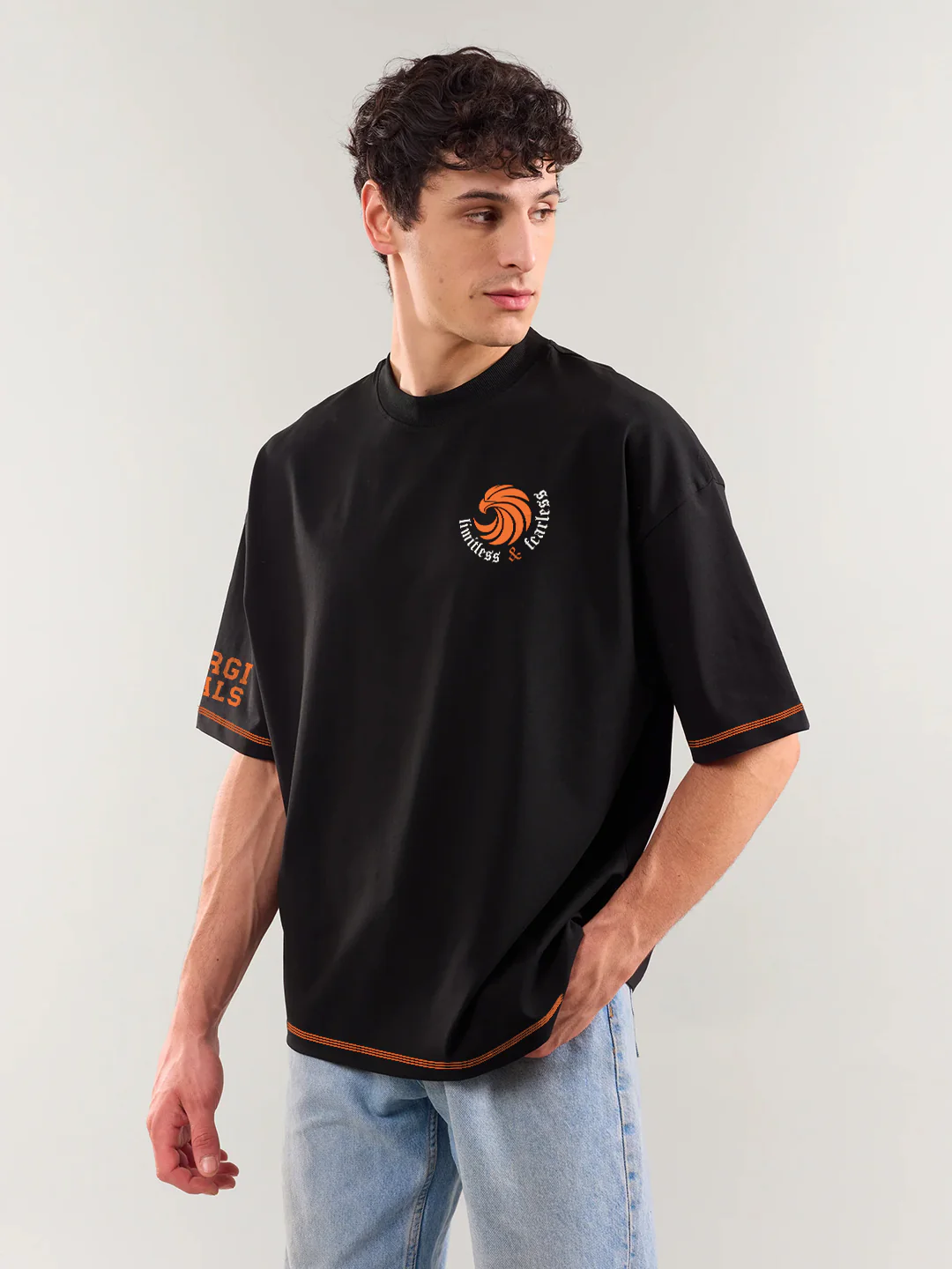 Fearless and Limitless Graphic Printed Oversized T-Shirt - Black - Image 2