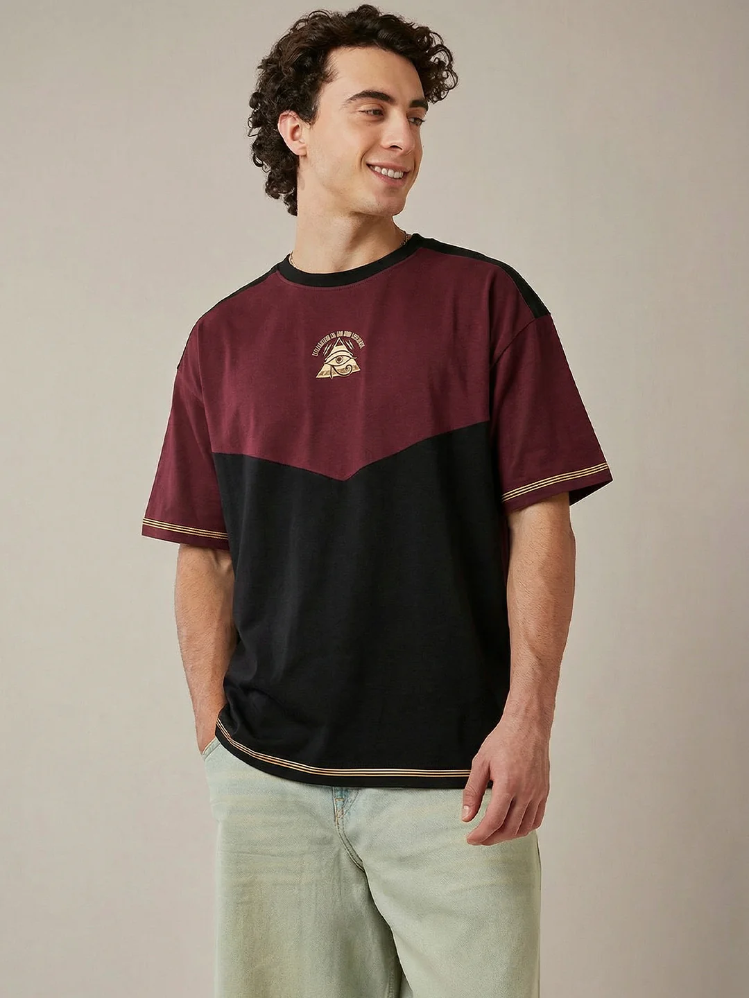 Free Moon Dynasty Oversized T-Shirt - Black & Maroon - Image 2