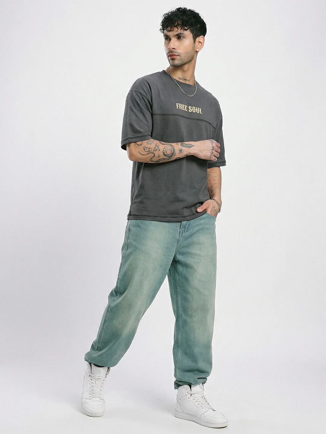 Free Soul Graphic Printed Oversized T-Shirt 5 Thread - Steel Grey - Image 4