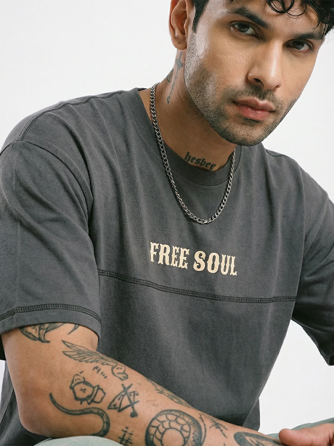 Free Soul Graphic Printed Oversized T-Shirt 5 Thread - Steel Grey - Image 5