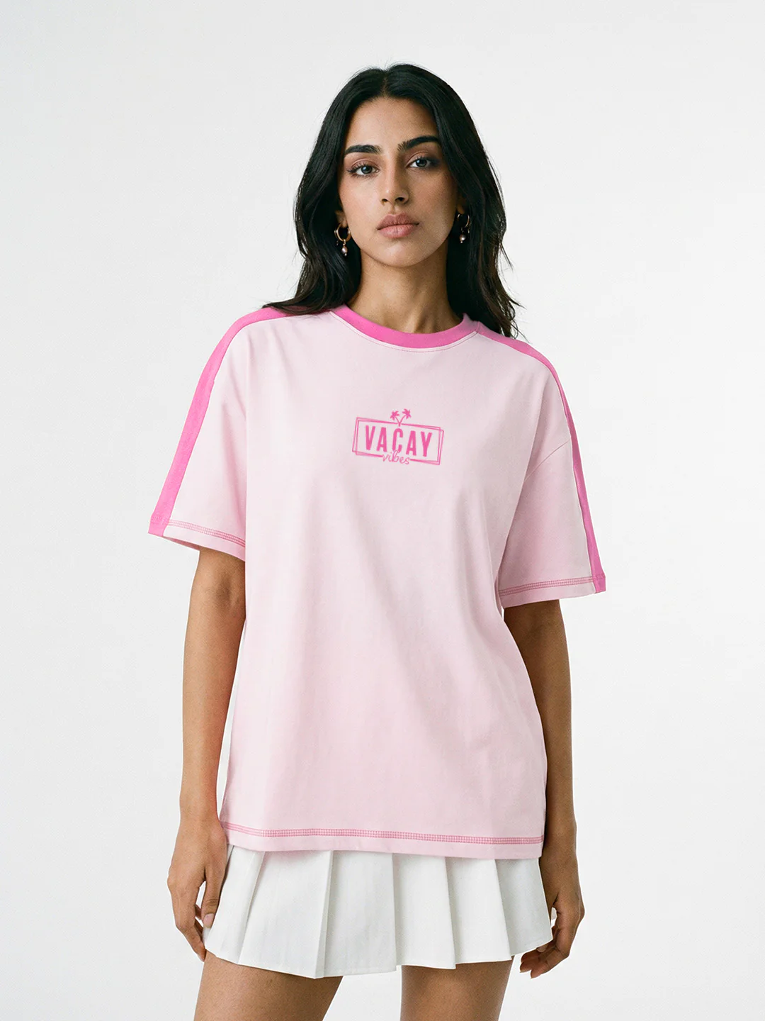 Full Chill Vacay Vibes Women Oversized T-Shirt - Pink & LT Pink - Image 2