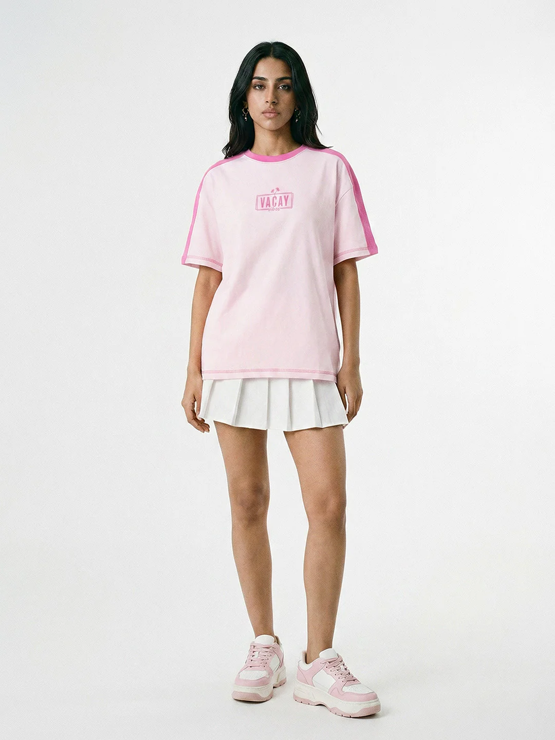 Full Chill Vacay Vibes Women Oversized T-Shirt - Pink & LT Pink - Image 3