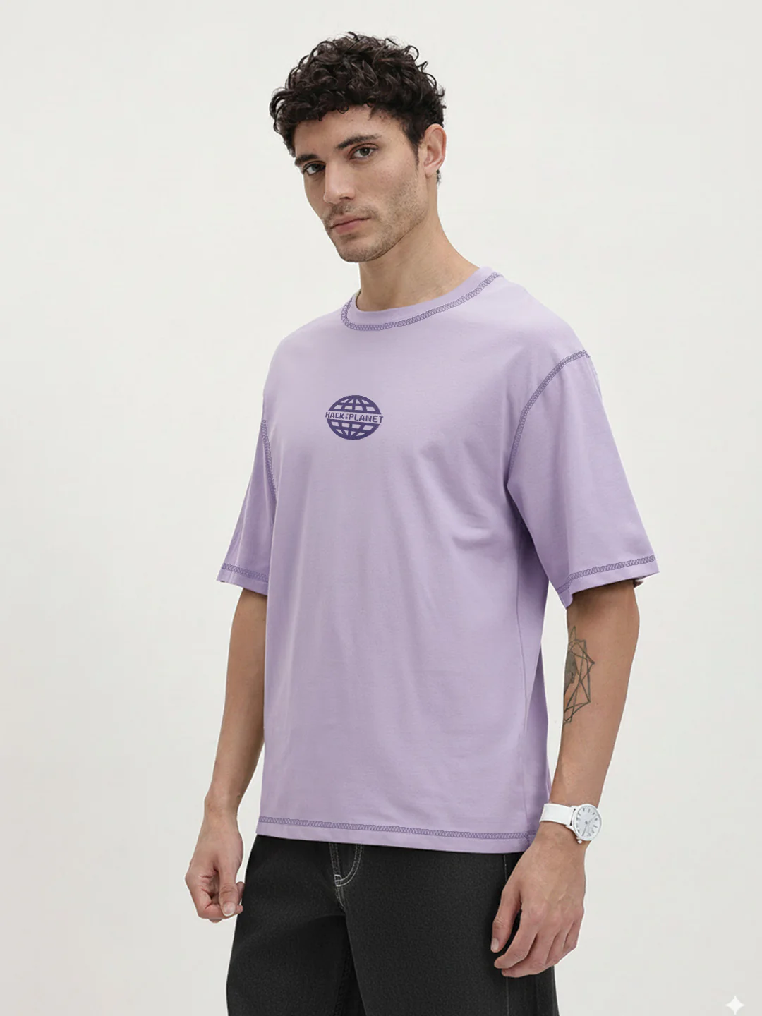 Hack The Planet Oversized T-Shirt - Lilac 5 Thread - Image 3