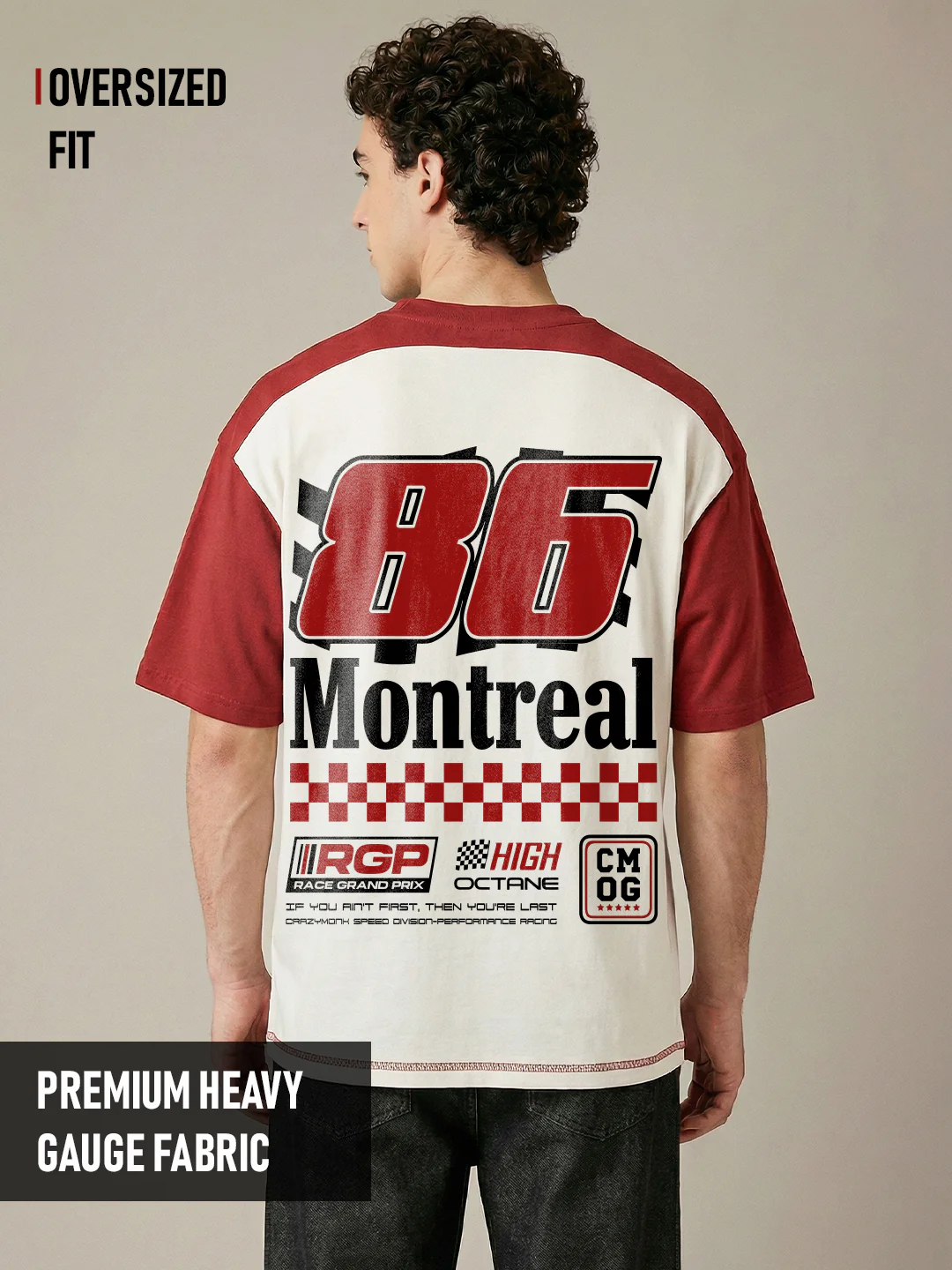 High Octane Oversized T-Shirt -Red & Off White