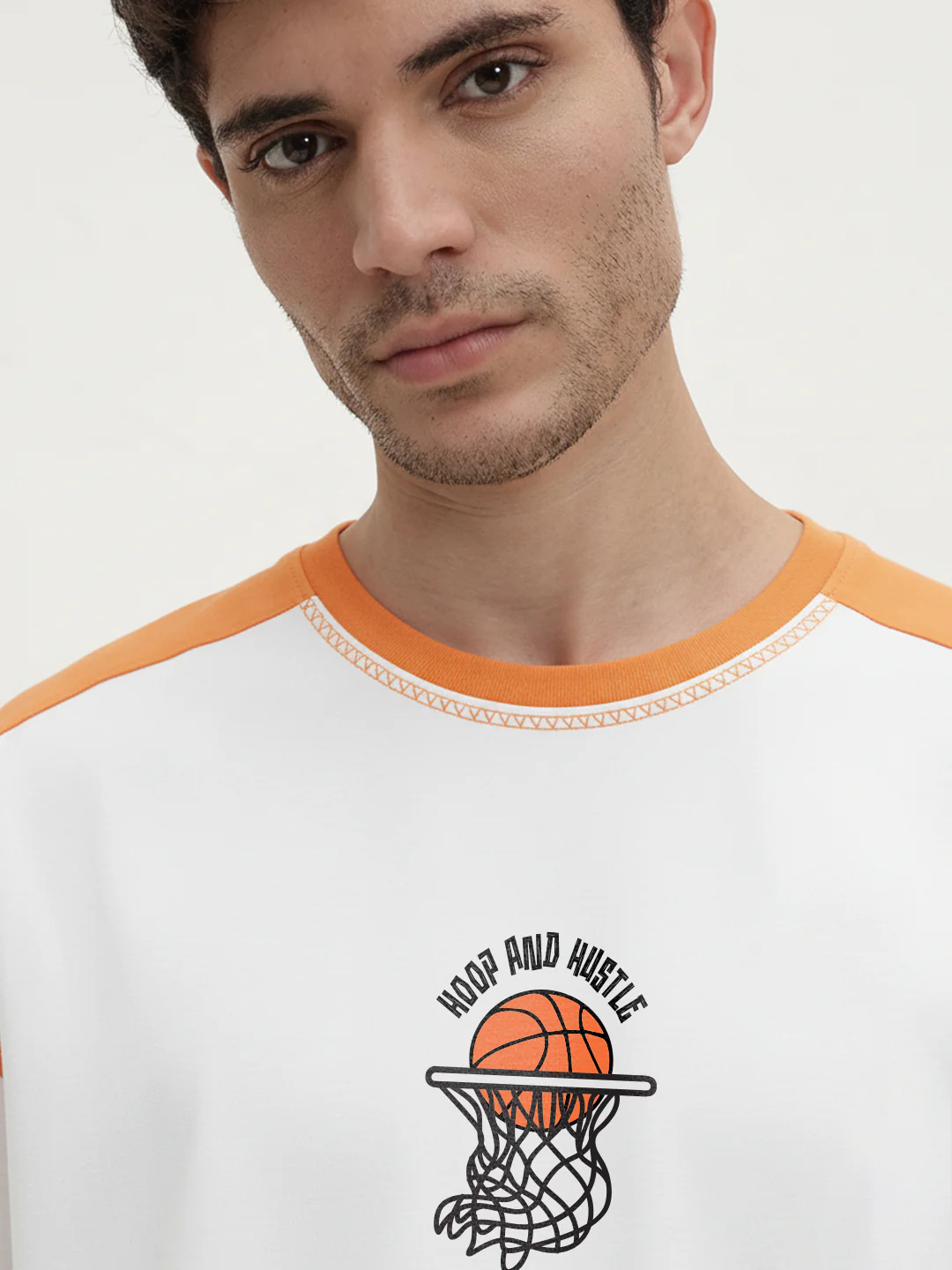 Hoop And Hustle Oversized T-Shirt- Orange & White - Image 5