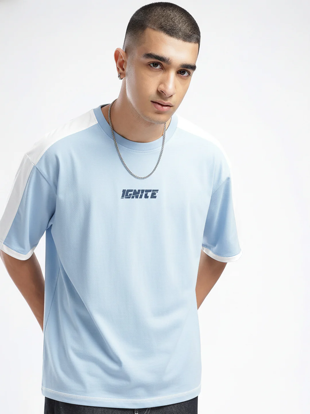 Ignite Oversized T-Shirt - White & Sky Blue - Image 3