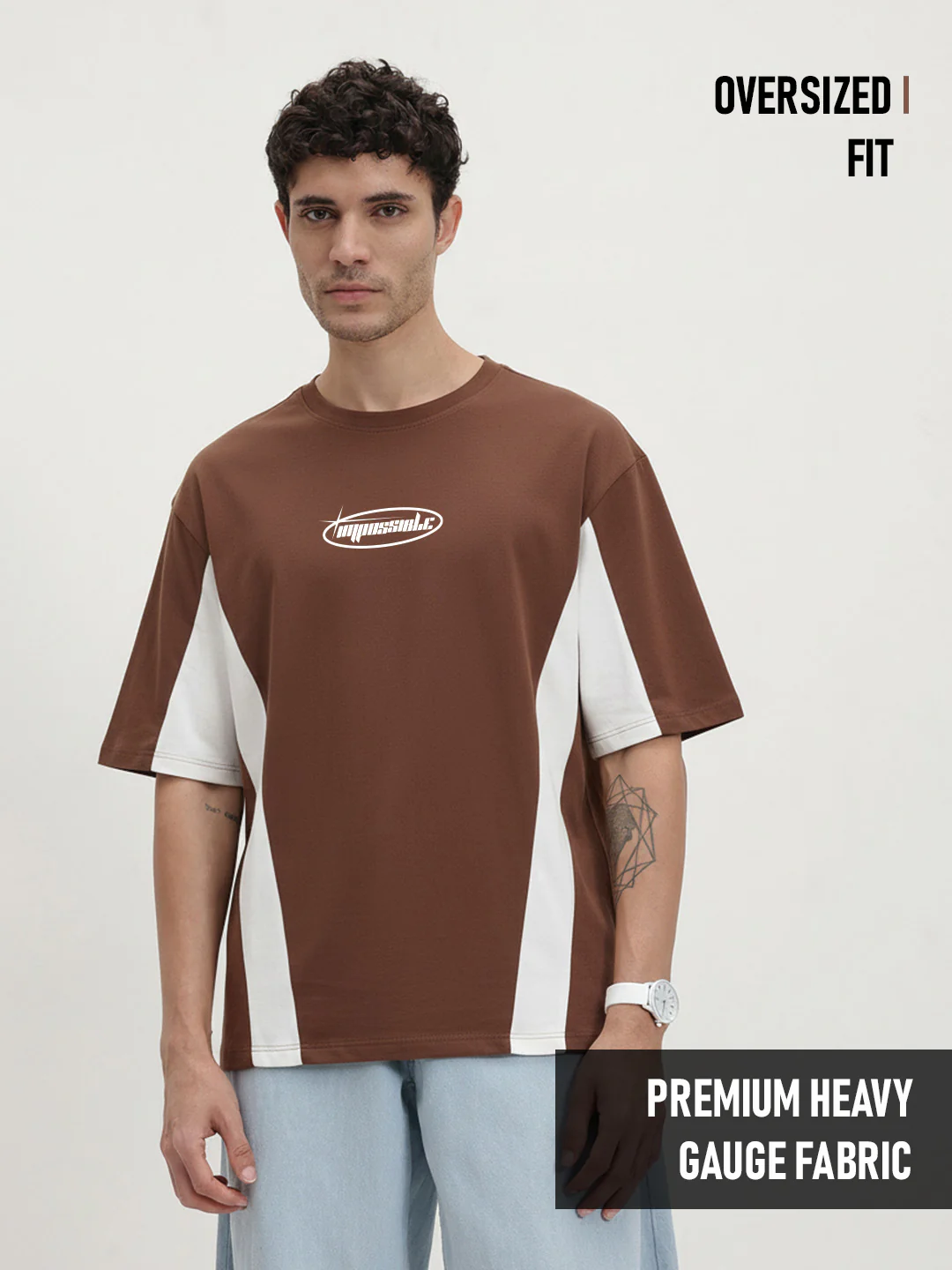 Impossible Oversized T- Shirt - Brown & Off White