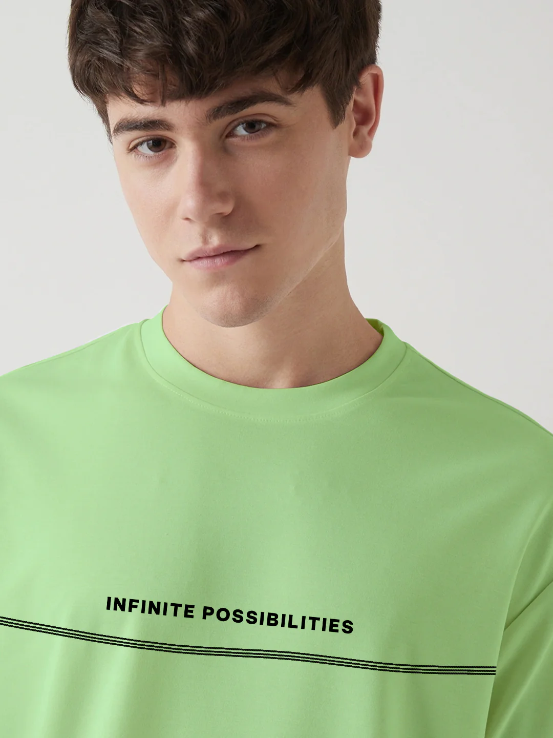 Infinite Possibility Contrast Thread Graphic Printed  Oversized T-Shirt - Pista Green - Image 4