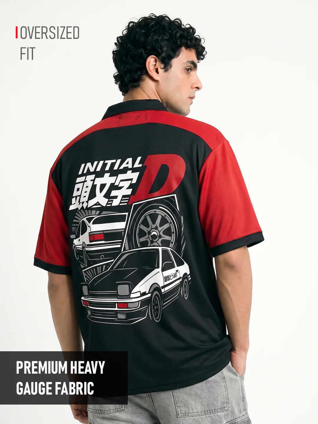 Polo - Initial D Oversized Polo T-Shirt - Red & Black