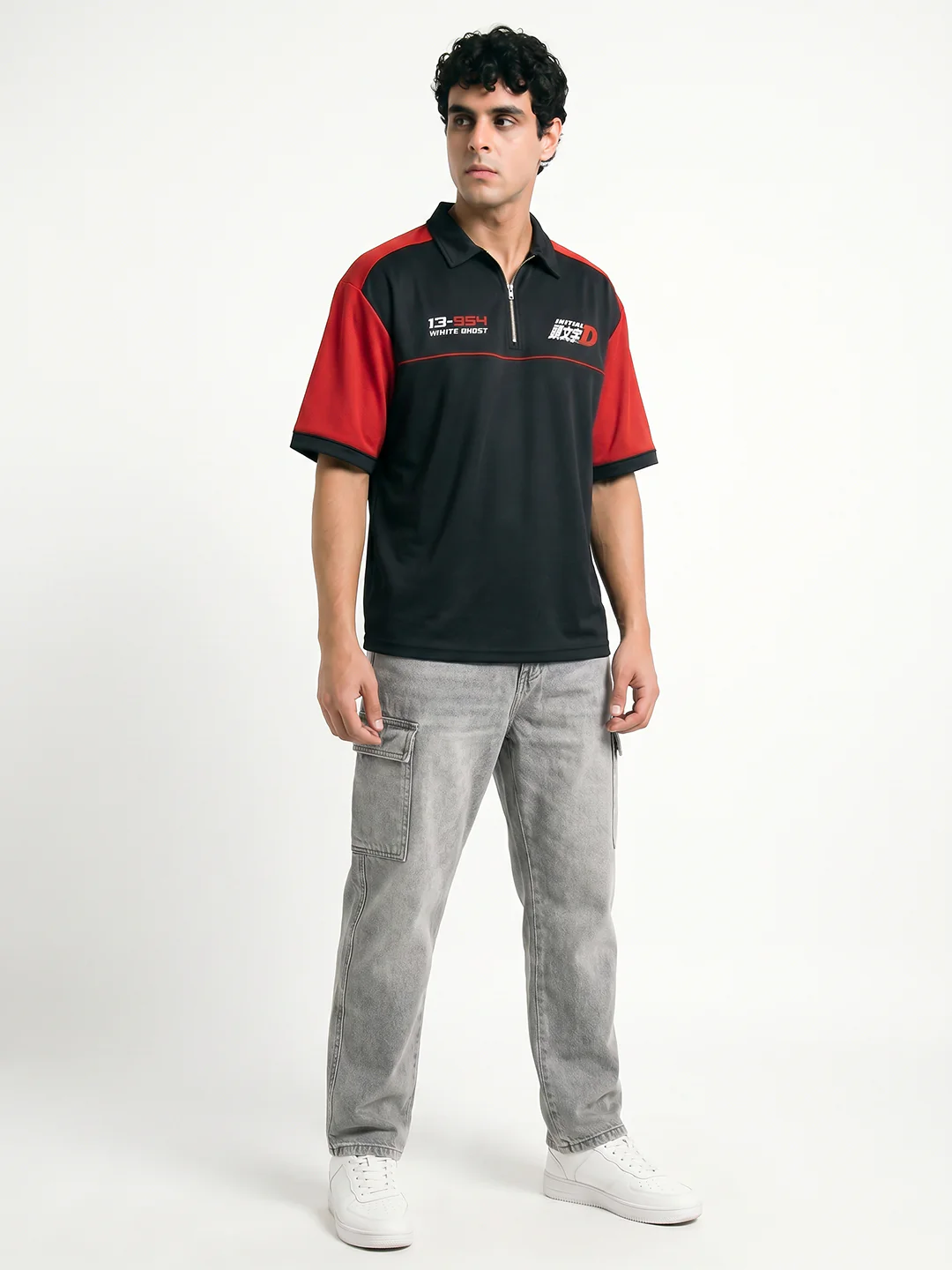 Polo - Initial D Oversized Polo T-Shirt - Red & Black - Image 3
