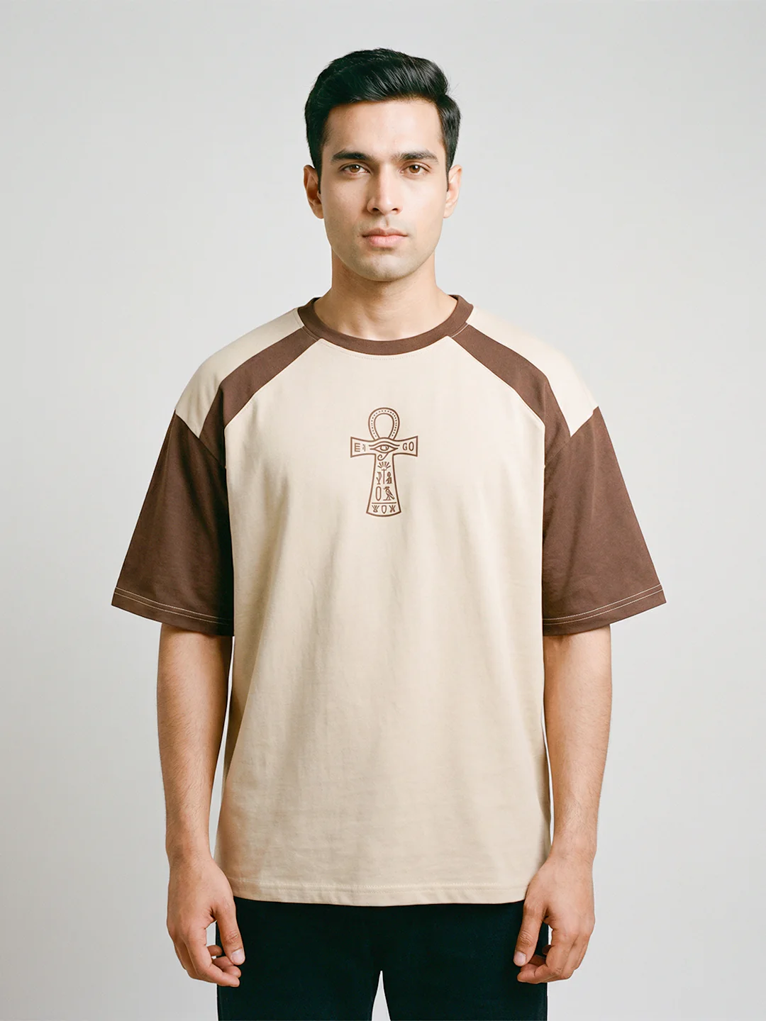 Key of Life Oversized T-Shirt - Beige & Brown - Image 2