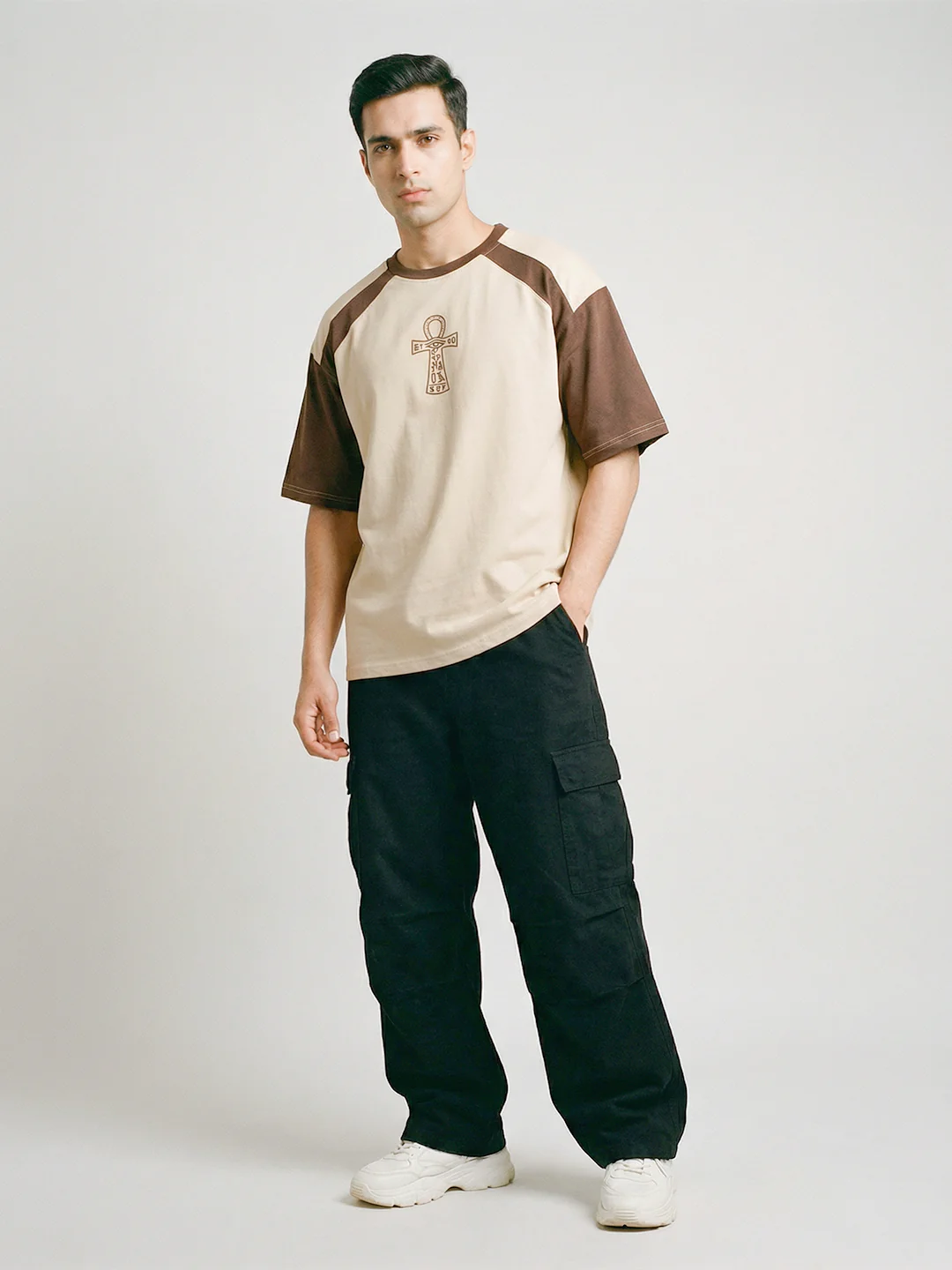 Key of Life Oversized T-Shirt - Beige & Brown - Image 3