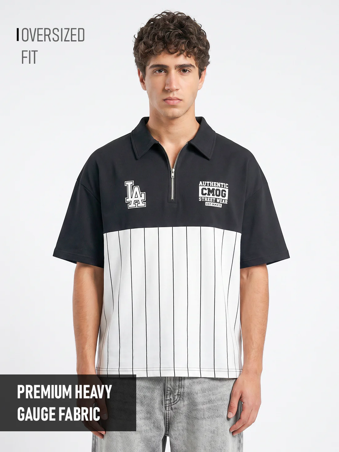 Polo - LA CM Originals Oversized Polo T-Shirt - White & Black