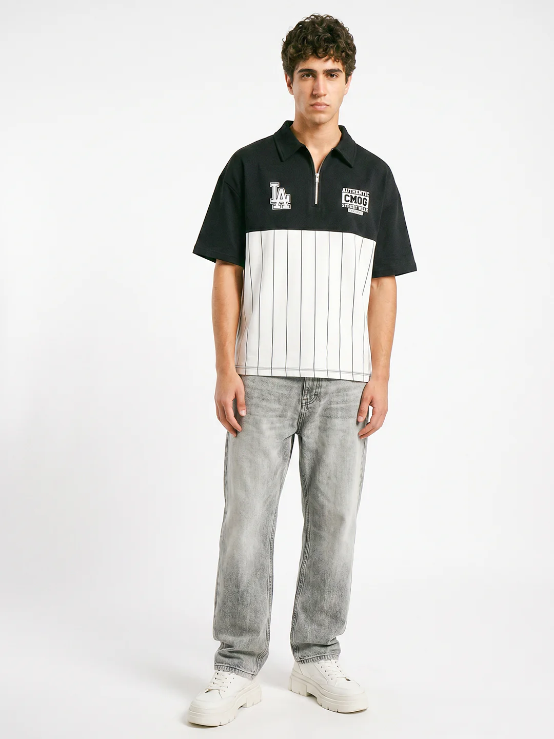 Polo - LA CM Originals Oversized Polo T-Shirt - White & Black - Image 3