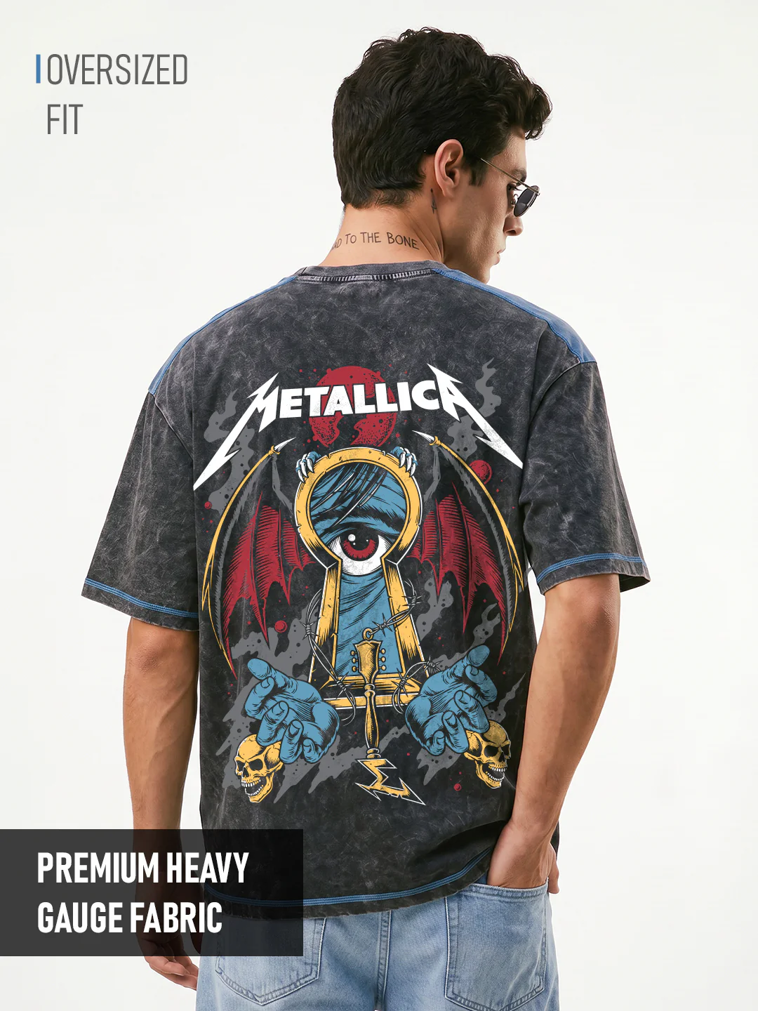 Legendary Metallica Acid wash Oversized T-Shirt - Black & Denim Blue