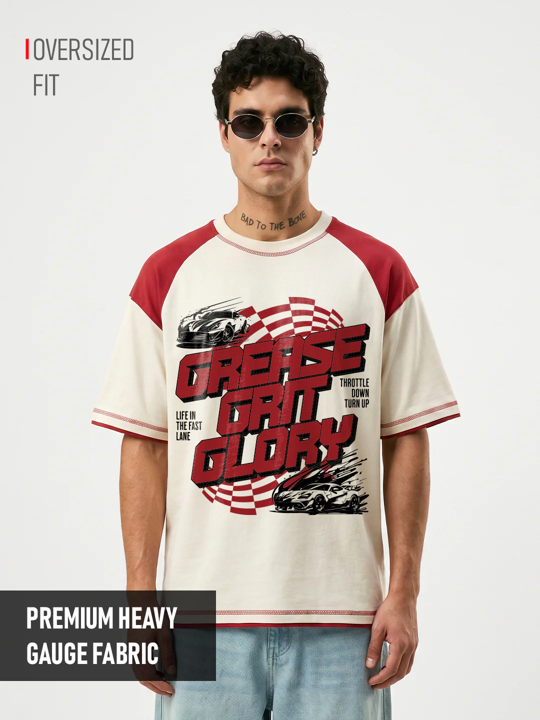 Life in the Fast Lane Oversized T-Shirt - Off White & Red