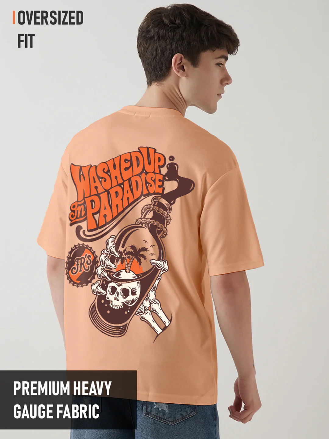 Lost In Paradise Graphic Printed Oversized T-Shirt - Peach Fuzz