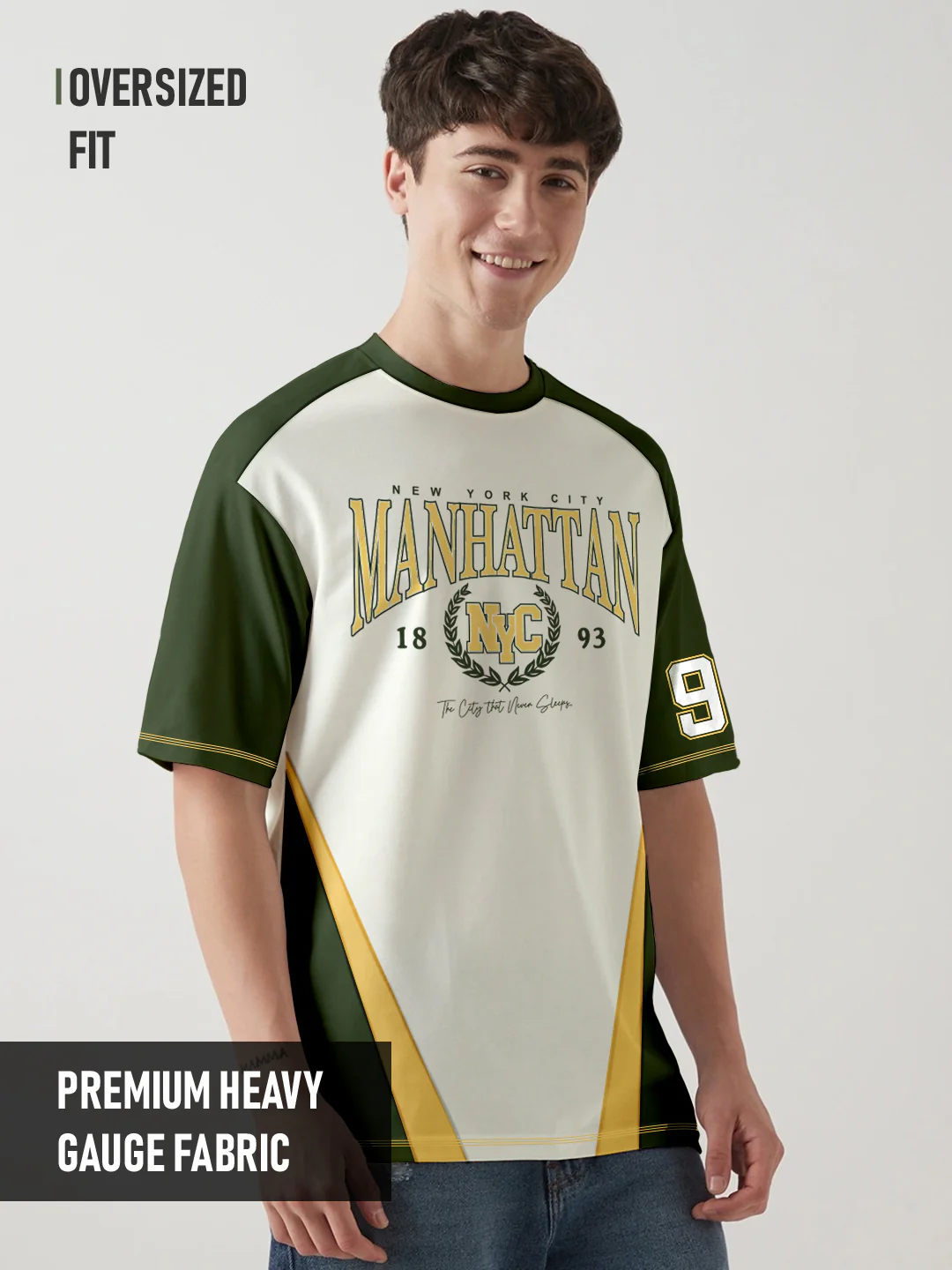 Manhattan Oversized T-Shirt - Off white, Green & Yellow