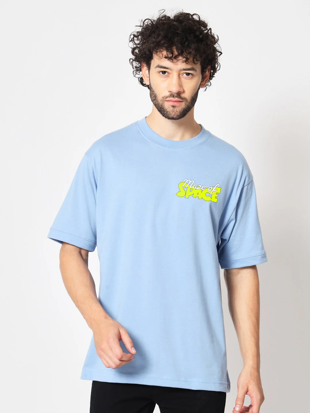 Maze of Space Graphic Printed Oversized T-Shirt - Sky Blue - Image 2