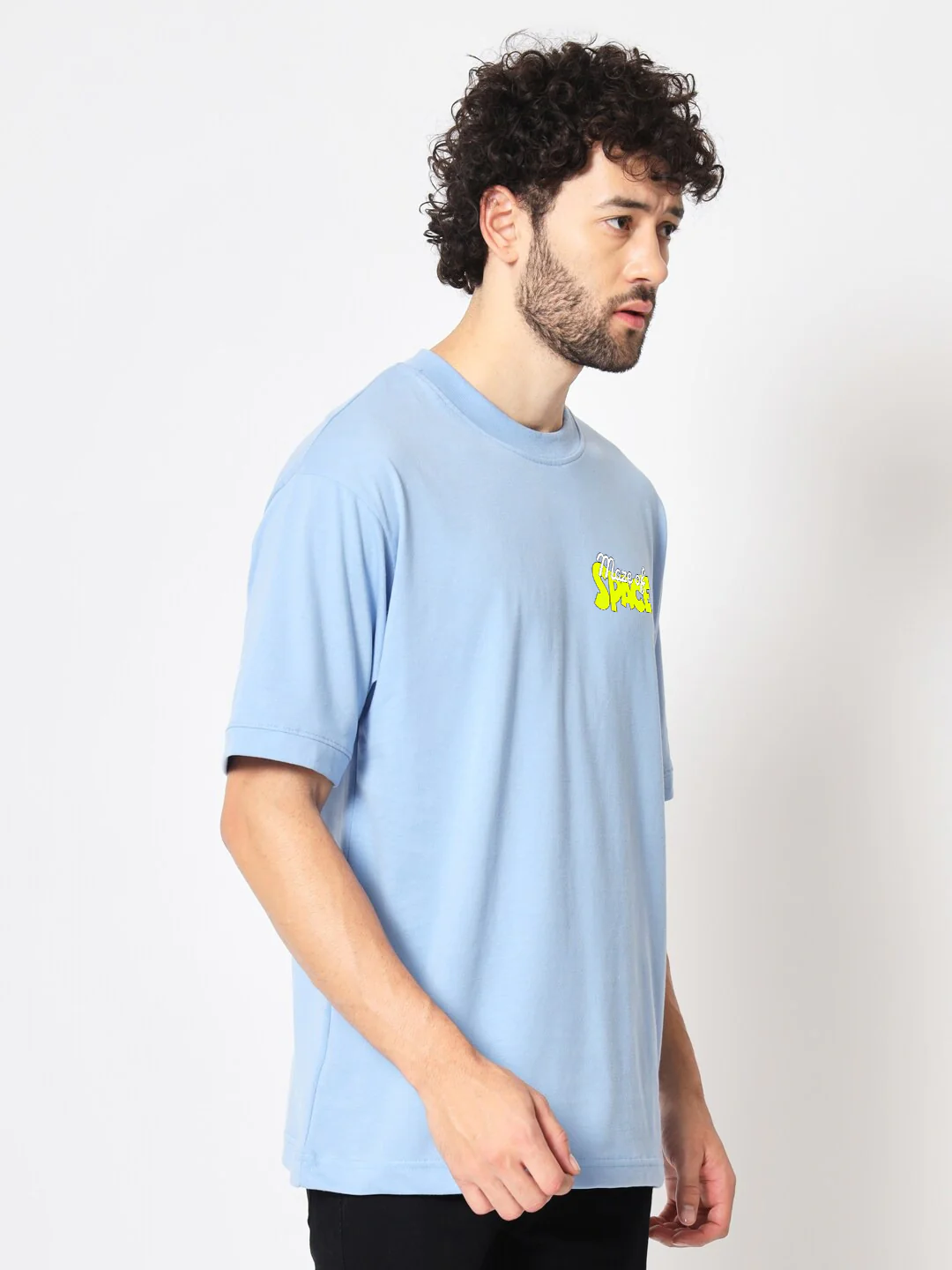 Maze of Space Graphic Printed Oversized T-Shirt - Sky Blue - Image 3