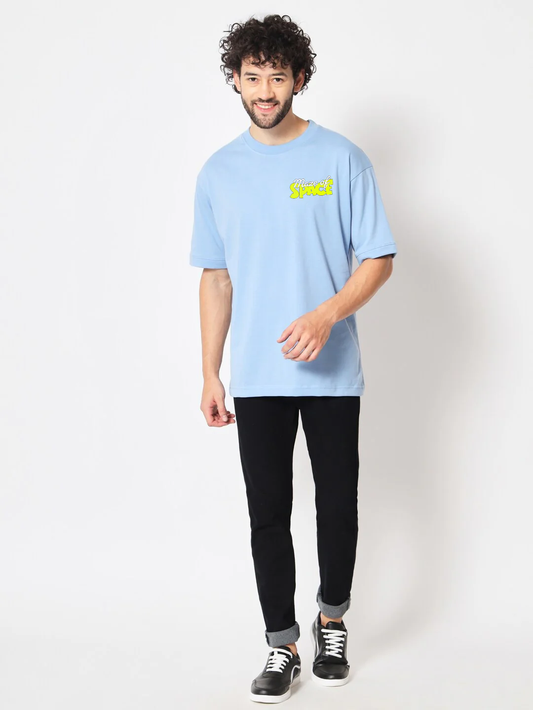 Maze of Space Graphic Printed Oversized T-Shirt - Sky Blue - Image 4