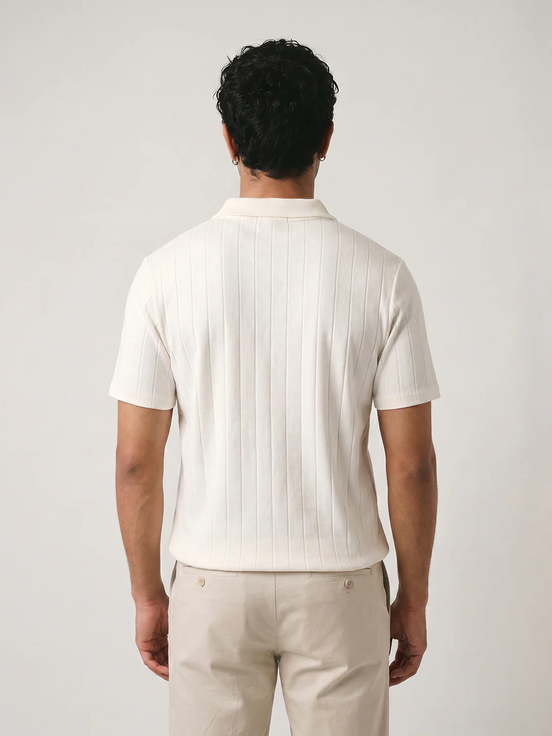 Mono Line Zipper Regular Polo T-Shirt - Off White - Image 2